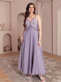 House of Tushaom - Handwork Sequin and Katdana Using Floral Bird Motifs Lavender Gown