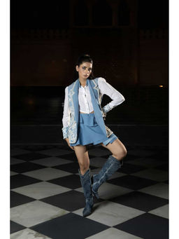 ASHNA VASWANI - Sleeveless Pearl Denim Blue Blazer
