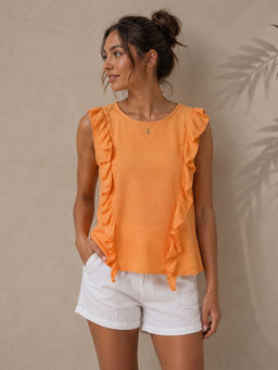 Scoup - Womens Frill Orange Vest Top