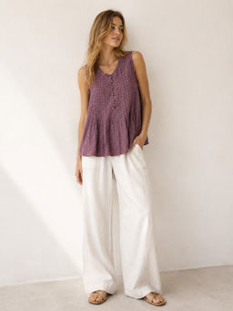 Scoup - Sleeveless Pleated Purple Top