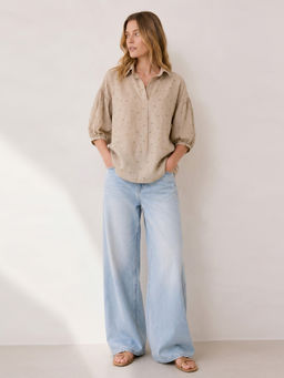 Scoup - Printed Cotton Beige Top