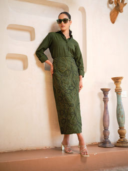 LABEL APURVA - Threadline Green Shirt with Skirt