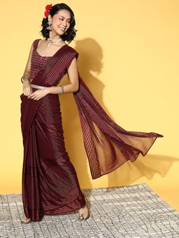 Akhilam - Womens Georgette Maroon Printed Designer Saree with Unstitched Blouse