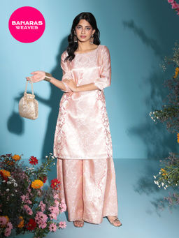 Gajra Gang - Banaras Baby Pink Brocade Straight Kurta GGKUR12