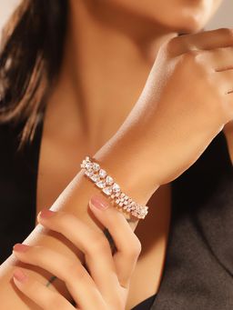 Priyaasi - Floral American Diamond Rose Gold Plated Bracelet