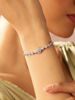 Priyaasi - Drop Style American Diamond Silver Plated Adjustable Bracelet