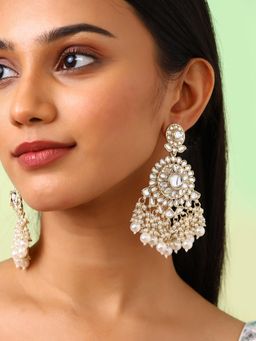 Priyaasi - White Pearl Kundan Gold Plated Elegant Chandbali Earrings