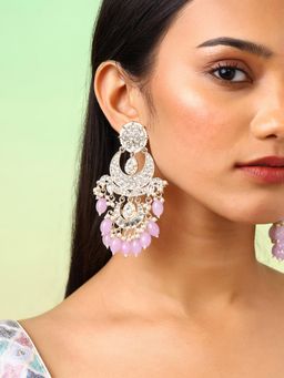 Priyaasi - Lavender Beads Pearl Kundan Gold Plated Chandbali Earrings