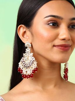 Priyaasi - Maroon Kundan Pearl Gold Plated Chandbali Earrings