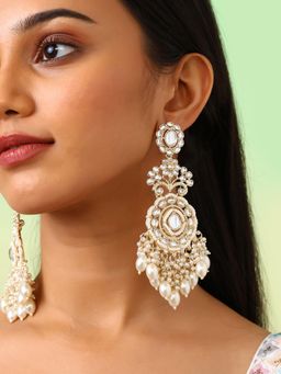 Priyaasi - White Kundan Pearl Gold Plated Drop Earrings