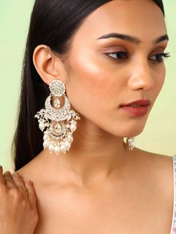 Priyaasi - White Kundan Pearl Gold Plated Elegant Chandbali Earrings