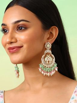 Priyaasi - Multi-Color Peacock Meenakari Kundan Chandbali Earrings