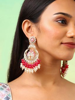 Priyaasi - Fuchsia Pink Peacocks Meenakari Kundan Chandbali Earrings