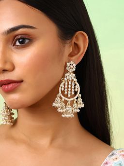 Priyaasi - White Kundan Pearl Style Gold Plated Chandbali Earrings