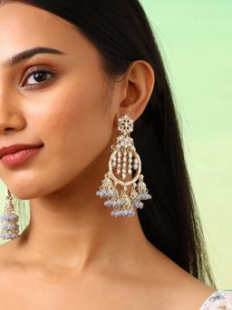 Priyaasi - Grey Kundan Pearl Style Gold Plated Chandbali Earrings