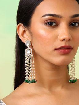 Priyaasi - Green Kundan Pearl Danglers Gold Plated Earrings