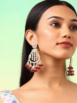 Priyaasi - Maroon Beads Kundan Pearl Gold Plated Chandbali Earrings