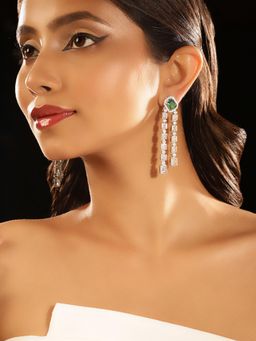 Priyaasi - Green Stones American Diamond Elegance Drop Earrings