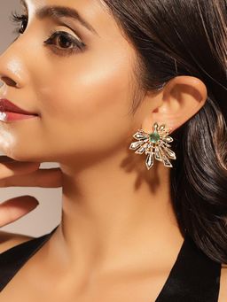 Priyaasi - Mint Green Stones American Diamond Gold Plated Stud Earrings