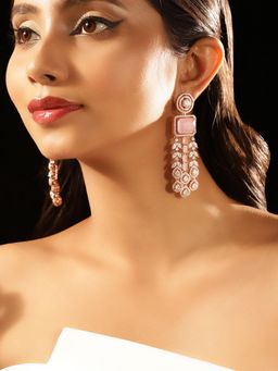 Priyaasi - Pink Stones American Diamond Rose Gold Plated Drop Earrings