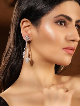 Priyaasi - American Diamond Silver Plated Drop Earrings