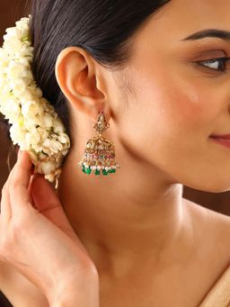 Priyaasi - Temple Elegance Goddess Design Gold Plated Jhumka Earrings