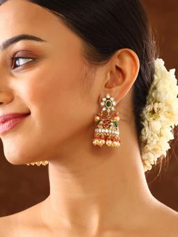 Priyaasi - Multi-Color Chic Polki Gold Plated Floral Jhumka Earrings
