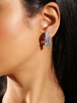 Priyaasi - Elegance American Diamond Silver Plated Drop Earrings