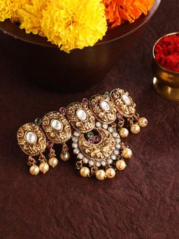 Priyaasi - Multi-Color Floral Nakshi Design Gold Plated Hair Clip