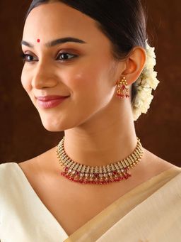 Priyaasi - Kemp Gold Pink Stones Jewellery Set