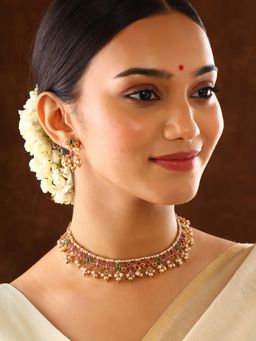 Priyaasi - Floral Twin Peacock Multi-Color Gold Plated Jewellery Set