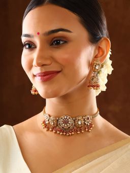 Priyaasi - Multi-Color Floral Attigai Choker with Jhumka Jewellery Set