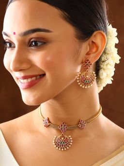 Priyaasi - Multi-Color Floral Chandbali Design Attigai Jewellery Set