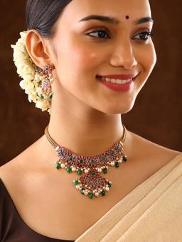 Priyaasi - Floral Multi-Color Stones Elegance Jewellery Set