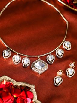 Priyaasi - Mango Shaped Polki Stones Gold Plated Jewellery Set