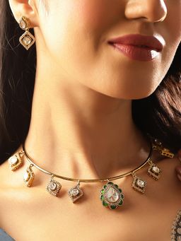 Priyaasi - Green Elegance Polki Style Gold Plated Jewellery Set