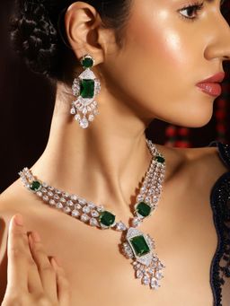 Priyaasi - Green Emerald Elegance American Diamond Jewellery Set