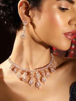 Priyaasi - American Diamond Floral Gold Plated Jewellery Set