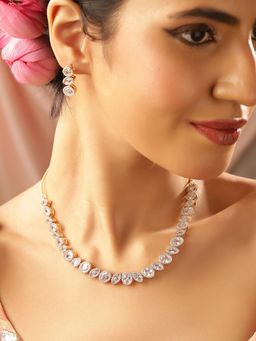 Priyaasi - American Diamond Geometric Styled Gold Plated Jewellery Set