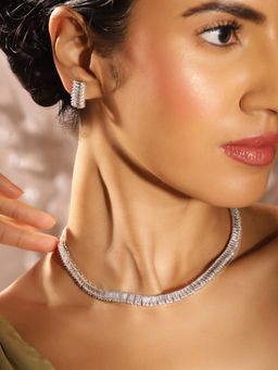 Priyaasi - American Diamond Silver Plated Jewellery Set