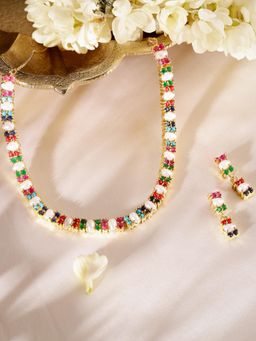 Priyaasi - Multi-Color Stones Pearl Elegant Style Gold Plated Jewellery Set