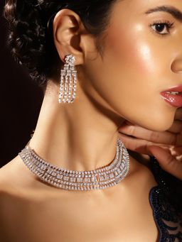 Priyaasi - American Diamond Silver Plated Jewellery Set