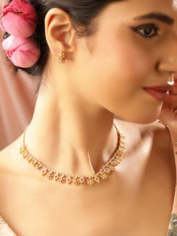 Priyaasi - American Diamond Pattern Gold Plated Jewellery Set