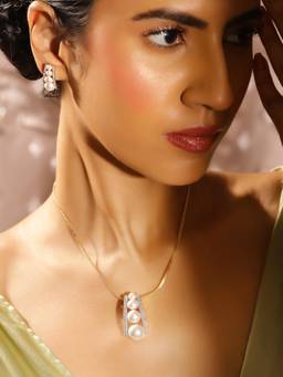Priyaasi - Pearl American Diamond Gold Plated Jewellery Set