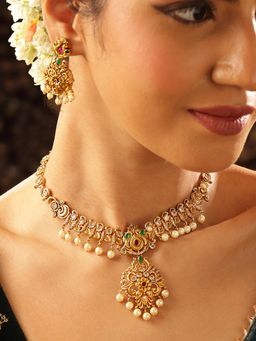 Priyaasi - Multi-Color Stones Floral Gold Plated Jewellery Set