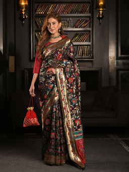 EXCLUSIVA - Multicolor Kashmiri Weaving Blended Silk Saree with Unstitched Blouse