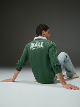 DILLINGER - Men Long Sleeve Printed Regular Fit Green Polo T-Shirt