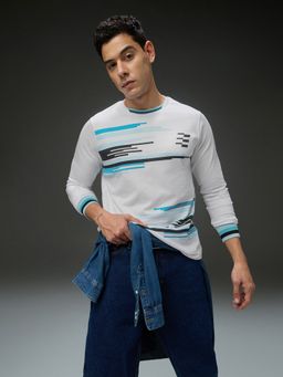 DILLINGER - Men Long Sleeve Round Neck Printed Regular White Fit T-Shirt