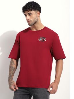 DILLINGER - Men Oversized Embroidery Crew Neck Maroon T-Shirt