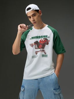 DILLINGER - Men Round Neck Raglan Sleeve White Printed Oversized Fit T-Shirt